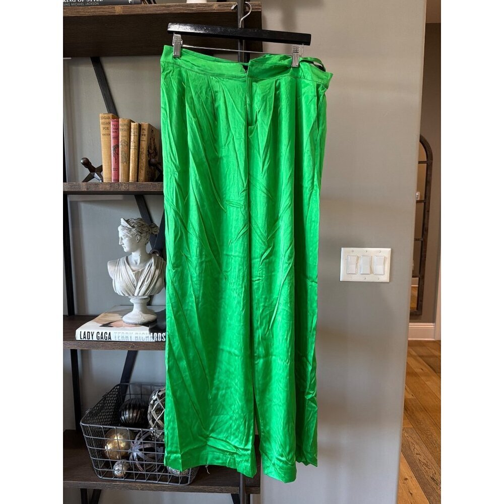 SEROYA Zarri Silk Wide Leg Pant Kelly Green Womens Size Small - Picture 6 of 13